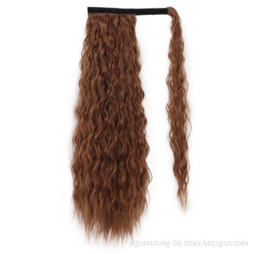 Vigorous Hot Selling High Quality Fiber Wrap Long Ponytail Curly Synthetic Hair Extensions Messy Braid Black